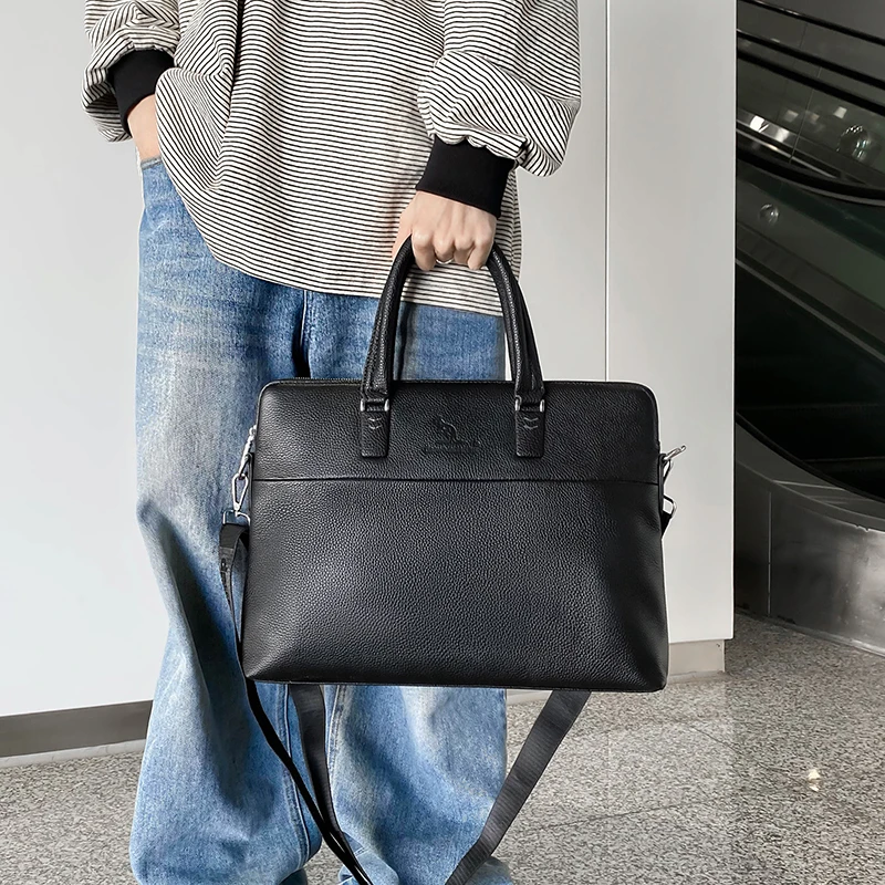 Genuine Leather Handbag Men's 2025 New Horizontal Cowhide Computer Bag Handheld Business Briefcase bolsos para hombre сумка