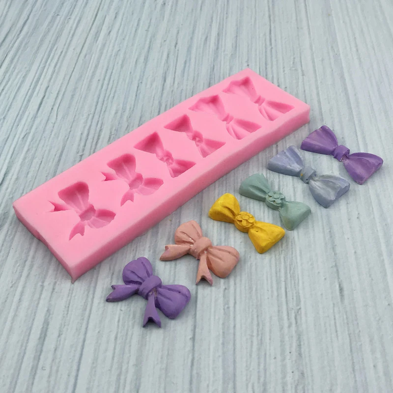 1 piece, six bow shaped cake silicone mold, handmade pastry, drip glue, chocolate, flipped sugar baking mold