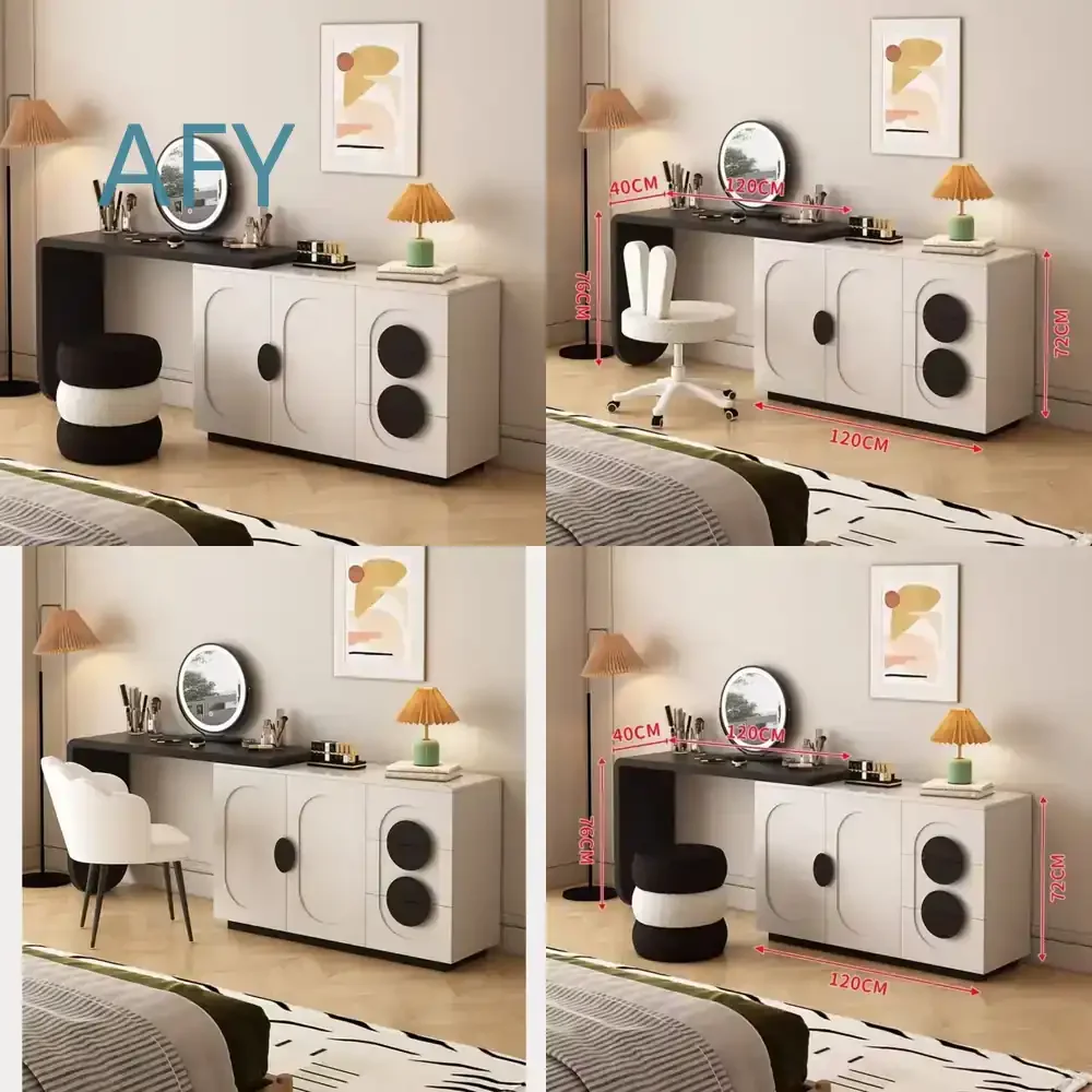 Italian Minimalist Dresser with Storage for Modern Bedroom Cream Color Makeup Table for Contemporary Home Decor
