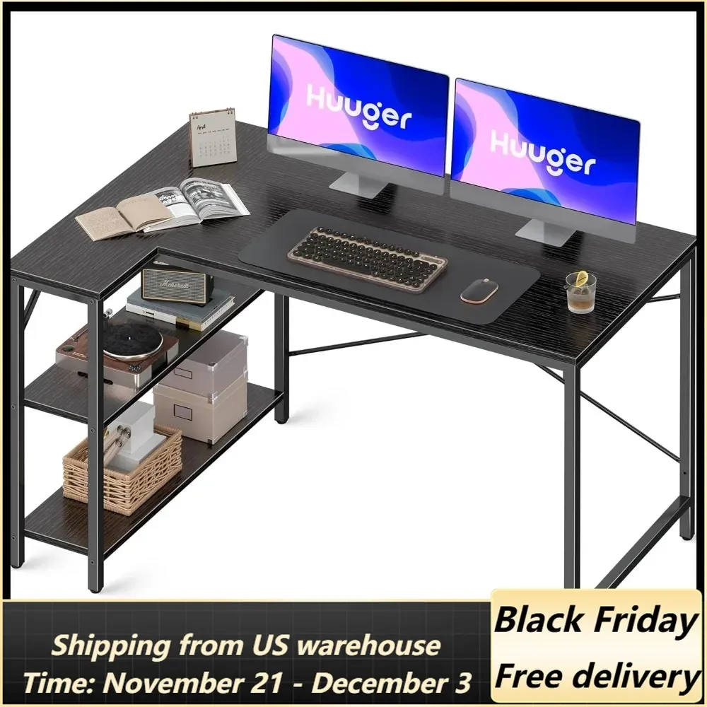 L Shaped Desk, 47 Inches Computer Desk with Reversible Storage Shelves, Gaming Desk, Corner Desk Home Office