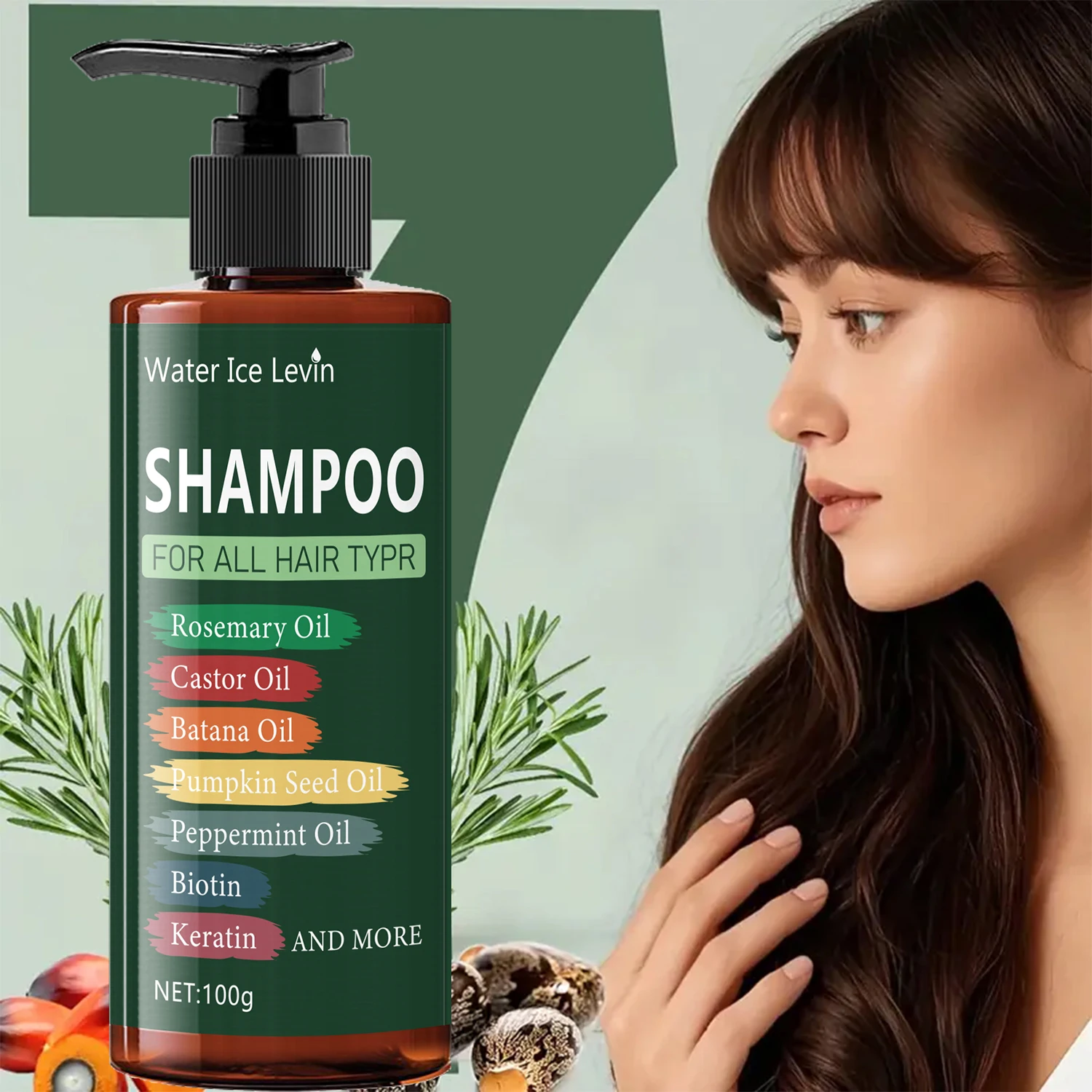 7in 1 Hair Shampoo - 250g 7 in 1 Shampoo - Cooling and Moisturizing for Damaged Hair, Split Ends, Anti-Breakage, Rich in Lavender, Rapeseed Oil, Peppermint Oil, Biotin, and Keratin