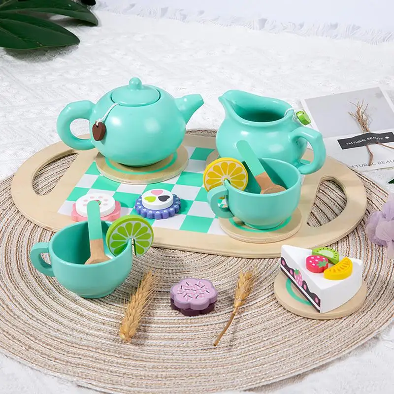 Tea Set For Little Girls Tea Set Toy Role Play Playset Kitchen Toys With Cups & Spoons Educational Toys Wooden Play Tea Set For