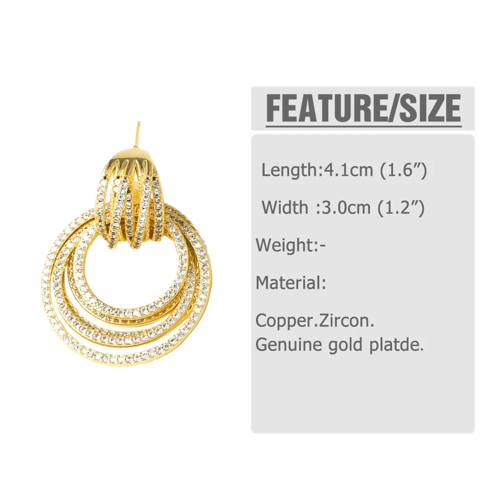 FLOLA كامل كريستال دائرة الأطواق استرخى أقراط للنساء مطلية بالذهب زهرة أقراط بيان مجوهرات هدايا ersr76