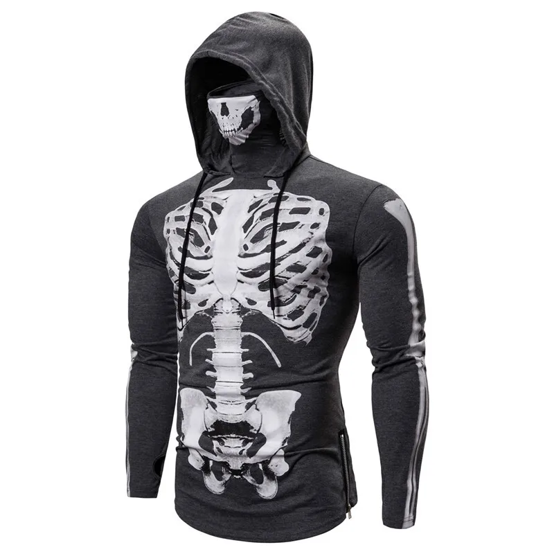 HKSH Spring Summer Elastic Hooded T-shirts Men's Tide Dark Ninja Sweatshirt Skull Mask Streetwear Fashion Print Chic Tops HK1826