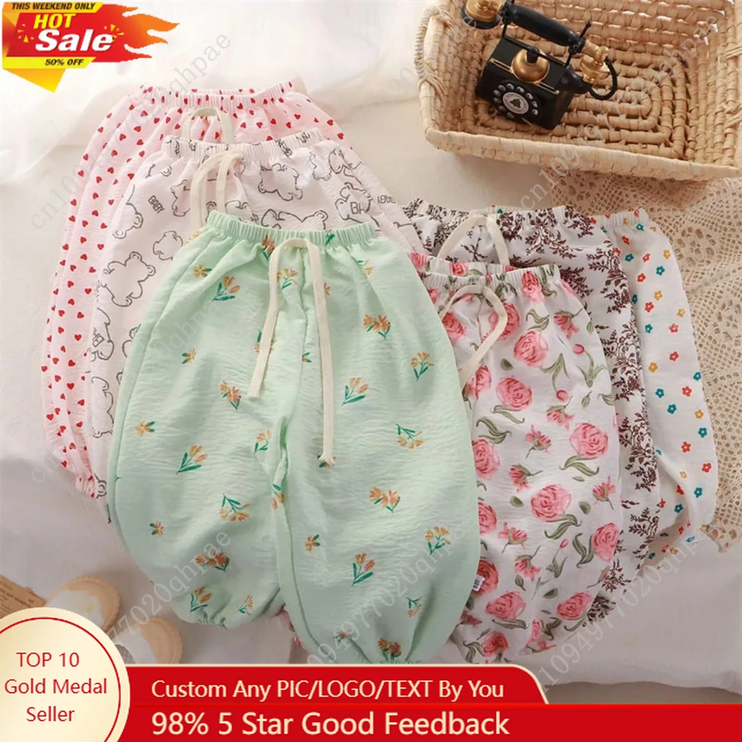 

Children Anti-mosquito Pants Summer Thin Breathable Kids Loose Casual Pants Girls Baby Korean Printed Love Cartoon Bear Trousers