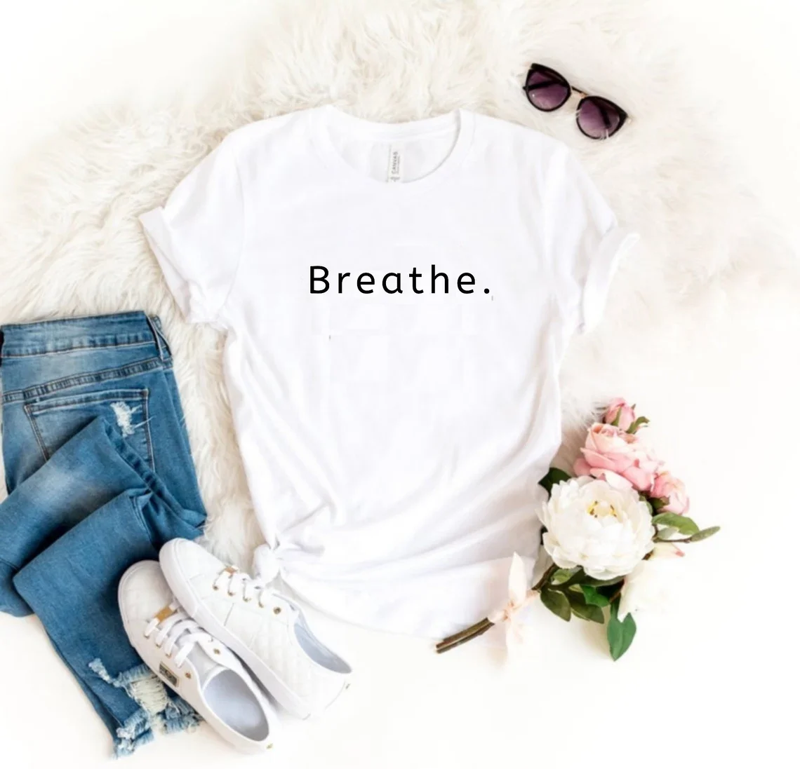 Skuggnas Breathe Funny Graphic T-shirt Inspirational Cotton Shirt Motivational Tee Positive Shirt Short Sleeved Fashion tshirts