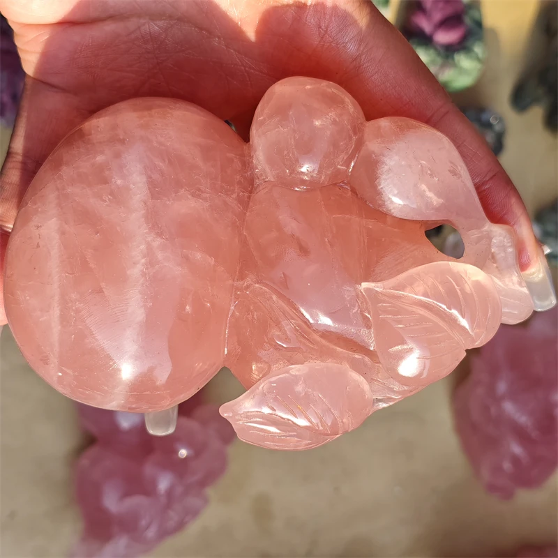 Natural Rose Quartz Gourd Carving Reiki Faith Handicraft Ornaments Healing Home Decoration Gift 1PCS