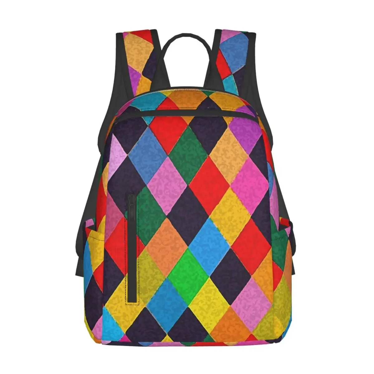 Mardi Gras Harlequin Plaid Playing Cards Rhombi Backpack Daypack Kids BookBag School Bag Shoulder Bags for Men Women