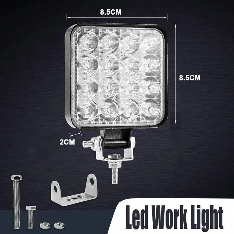 2PCS 48W 12V 24V 48V MINI LED Fog Light Square Offroad Driving Spot Light Work Light for Truck Tractor Trailer Excavator Pickup