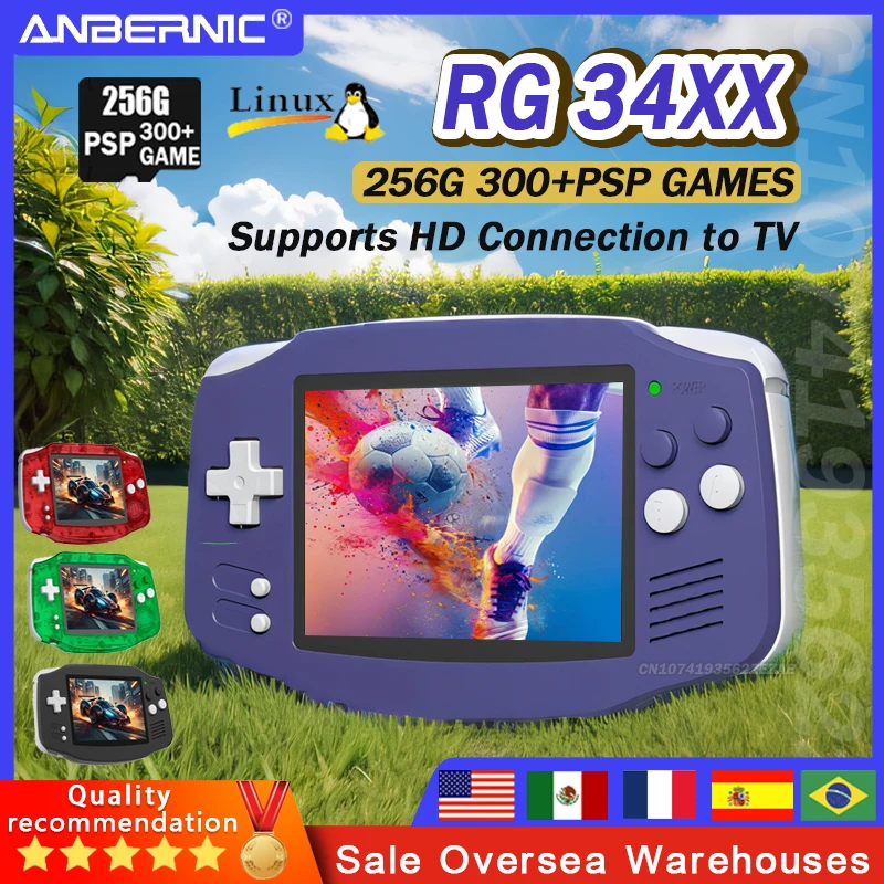 ANBERNIC RG 34XX RG34XX Handheld Game Console 3.4” IPS 720*480 Screen Linux 64-bit Bluetooth Retro Video Gaming Players PSP Game