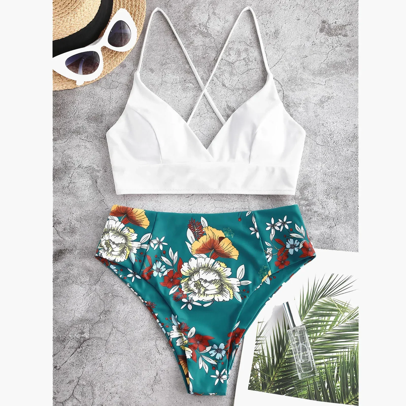 Two Piece Swimsuit Women Flower Print Split Sets Plus Size Beachwear Swimsuit Bikini Swimsuits For Teen Girls Sport Bachwear