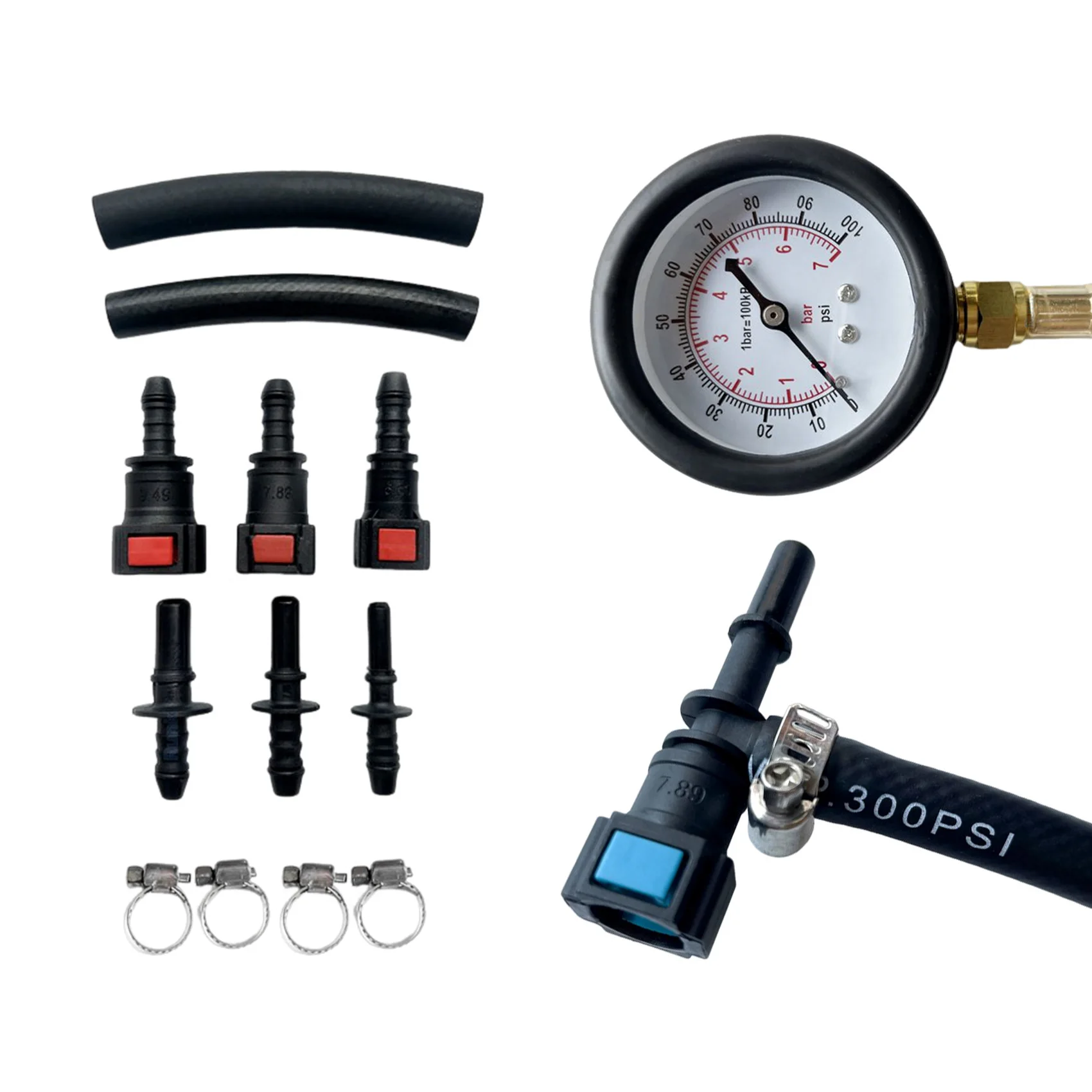 Compatible Fuel Pressure Test Kit Fuel Pressure Gauge Fuel Injection Pump Pressure Tester Gauge Kit for Car, Motorcycle, Truck