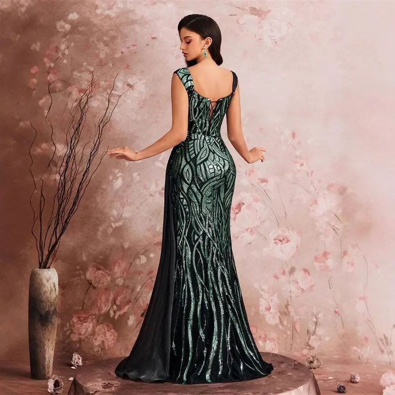 فستان سهرة رسمي من Ele Sequin مع حورية البحر المرنة Sle سبليت للولائم ألياف البوليستر 95% أخرى 5%