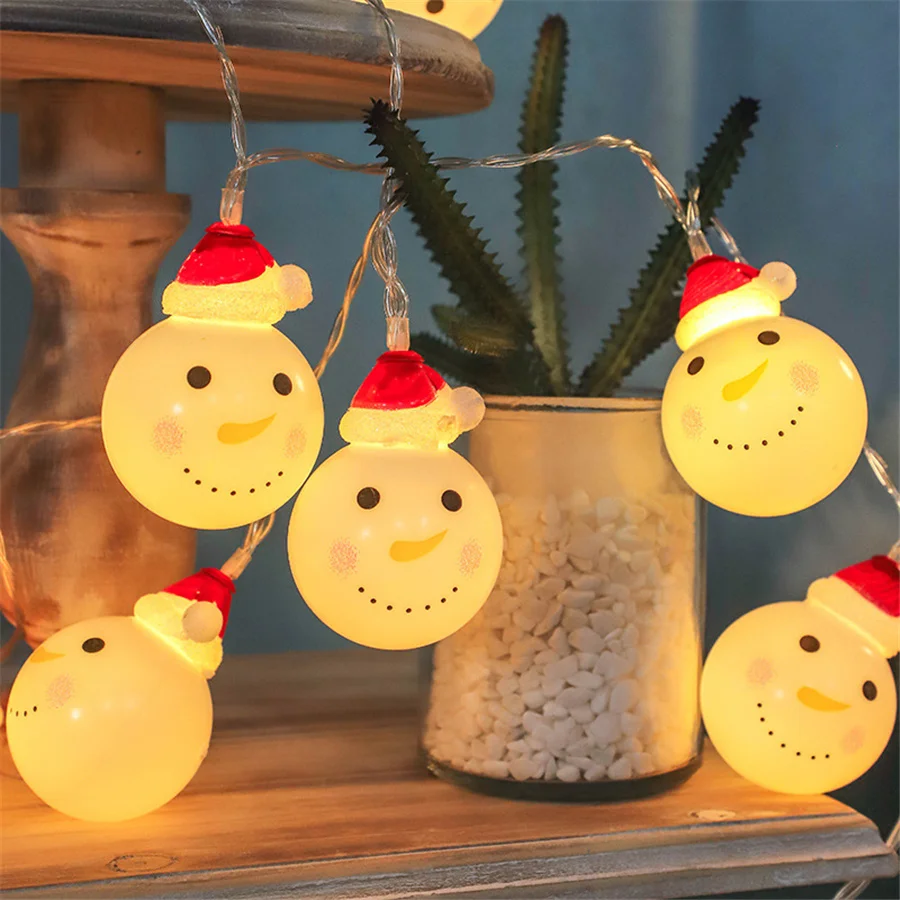 Guirnalda de luces navideñas con batería, guirnalda de luces de hadas y Papá Noel con forma de muñeco de nieve, para decoración de fiestas y bodas, 10 o 20led