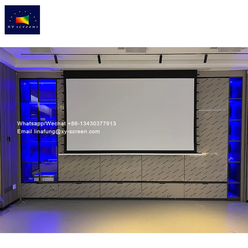 XY Screen Custom size AV Home Cinema High-end integration In-Ceiling Electric Tab-Tension Recessed Projector Projection Screen