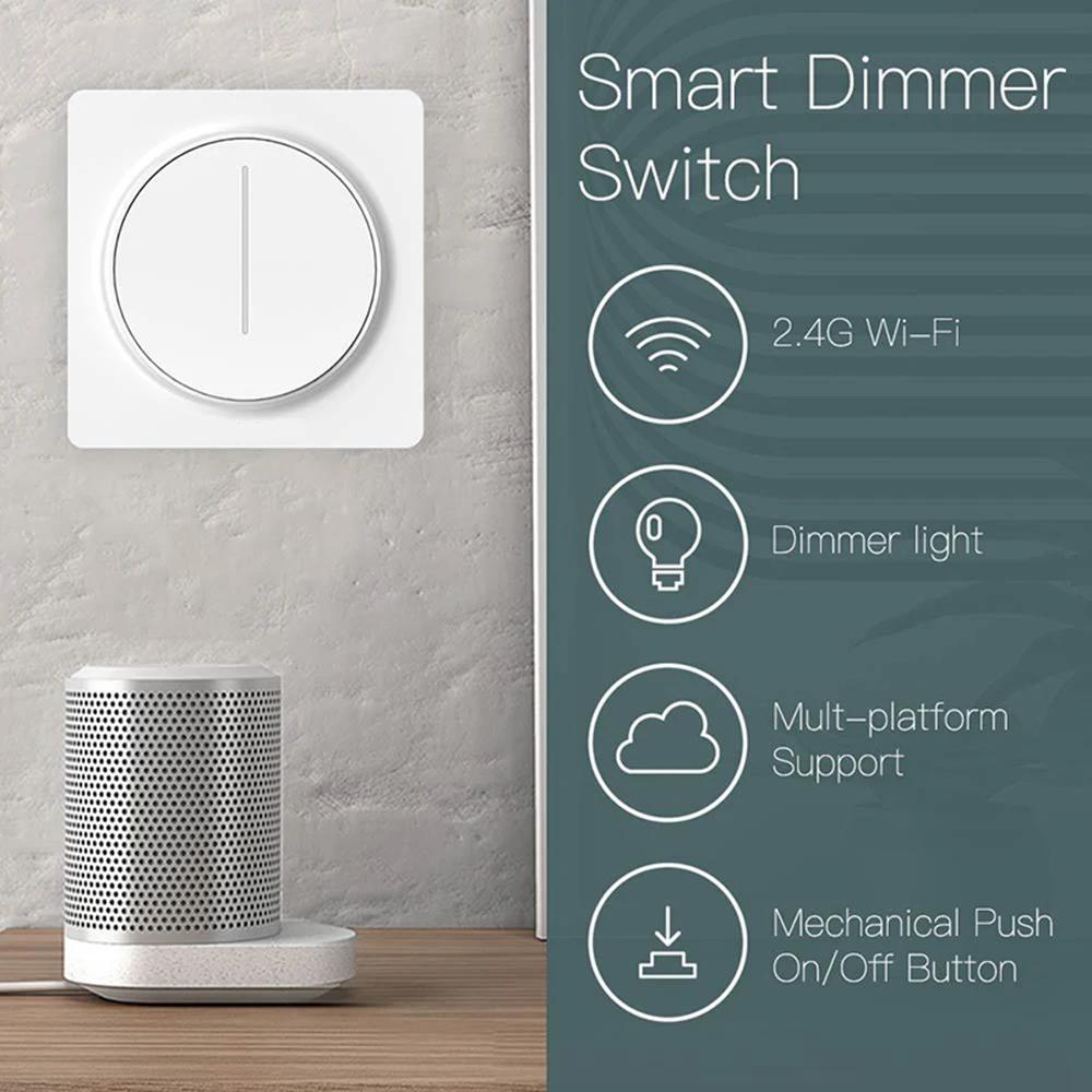 Tuya Smart Wifi Dimmer Switches, Press Dimmable Panel Light Switch 100-240V, Compatible with Alexa Google Home EU Plug