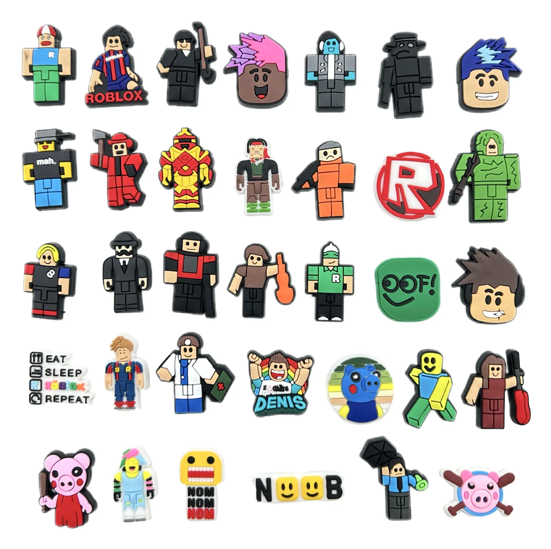 34Pcs Block Cartoon Figure PVC Shoe Charms Set Waterproof Detachable Garden Shoe Decor Accessories DIY Game Theme Party Gifts