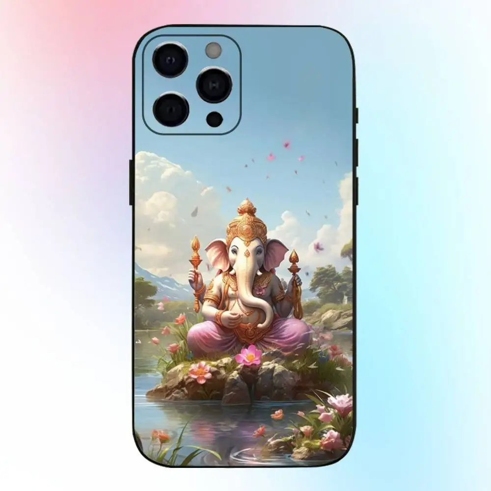Coque de téléphone éléphant indien Ganesha, étui noir souple pour iPhone17,16,15,14,13,12,11 Plus,Pro Max