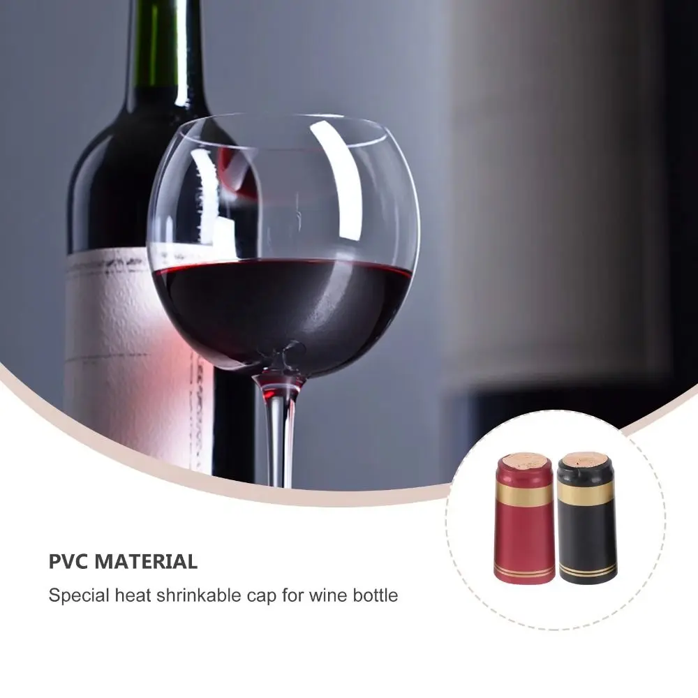 100Pcs PVC Wine Heat Shrinkable Cap Straight Mouth Red Wine Shrink Film Wrap Tear Tab Gold Wine Bottle Cap