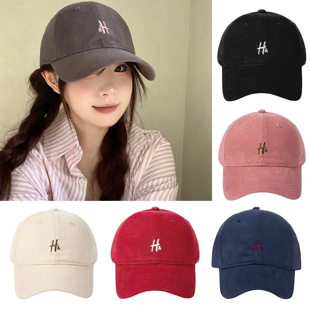 

H Letter Raspberry Powder Baseball Cap Big Head Circumference Sunscreen Sun Visor Hats Breathable Shows Face Small Hip Hop Hat