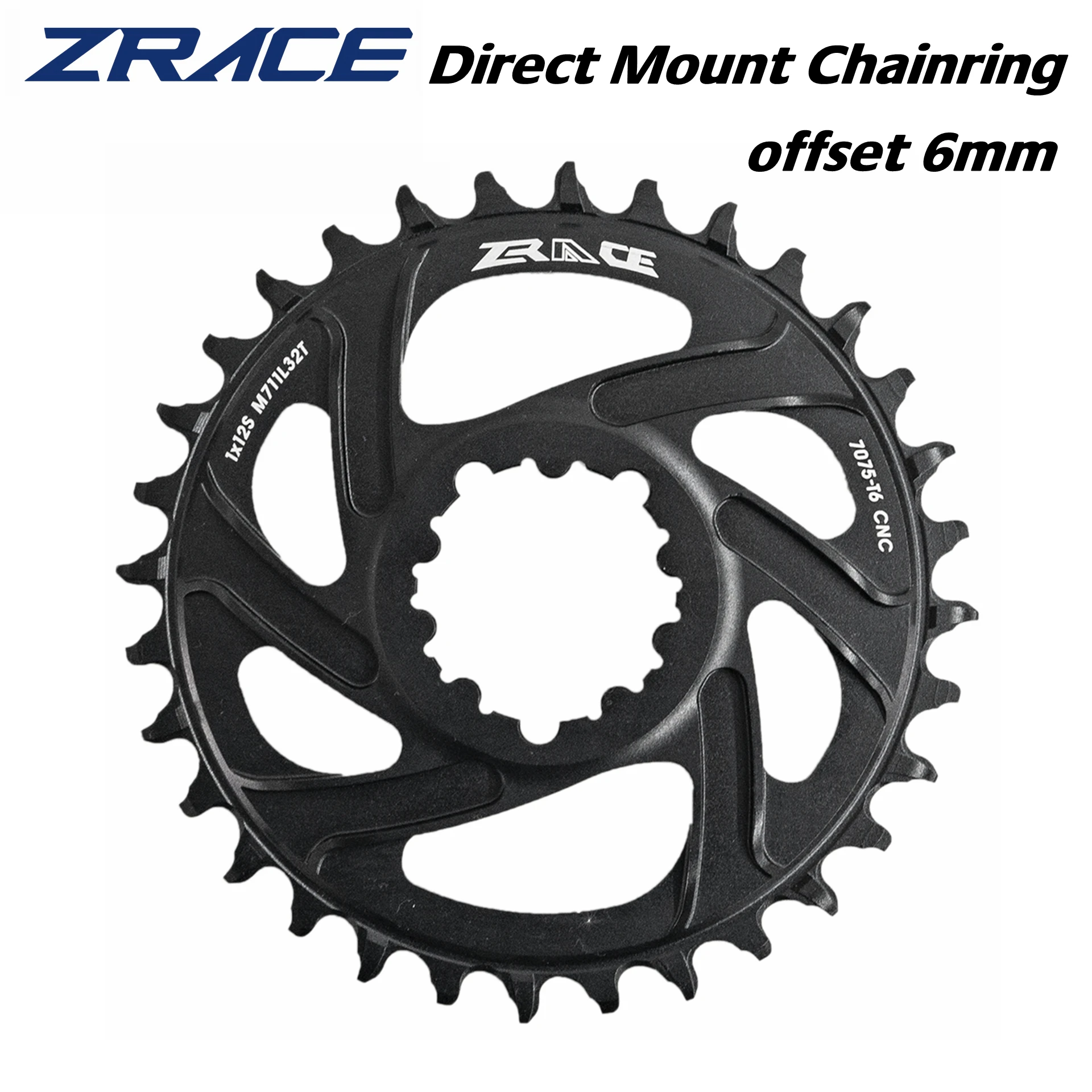 ZRACE Offset 6mm Direct Mount Chainrings 1 x 12s, 28/30/32/34/36T 7075AL, for 3 Screws Direct Mount Crank, compatible Eagle