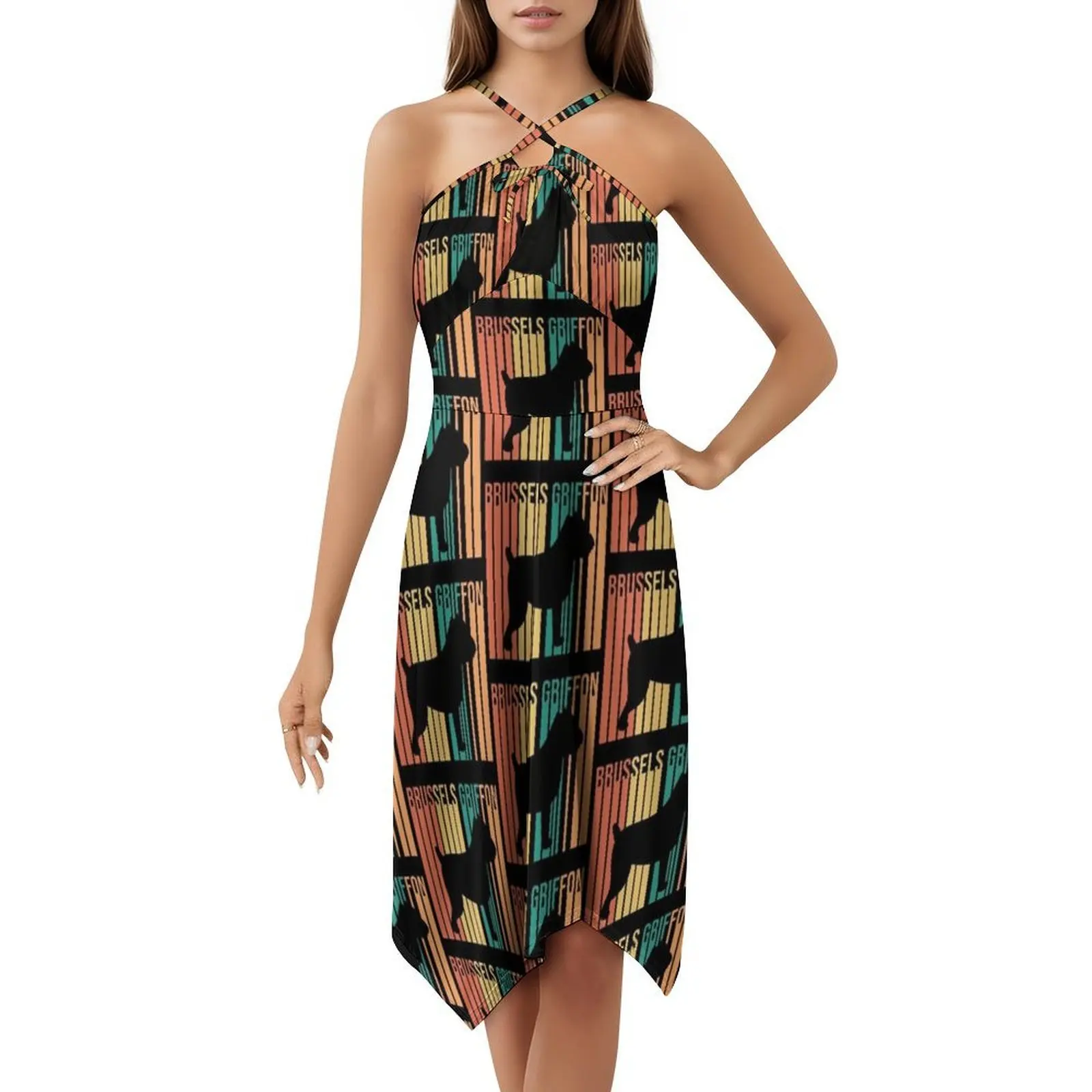 فستان بوهيمي عتيق من Brussels Griffon Dog بأكمام منتفخة أو خيارات بدون أكمام للنساء فستان Brussels Griffon Brussels Griffon #5