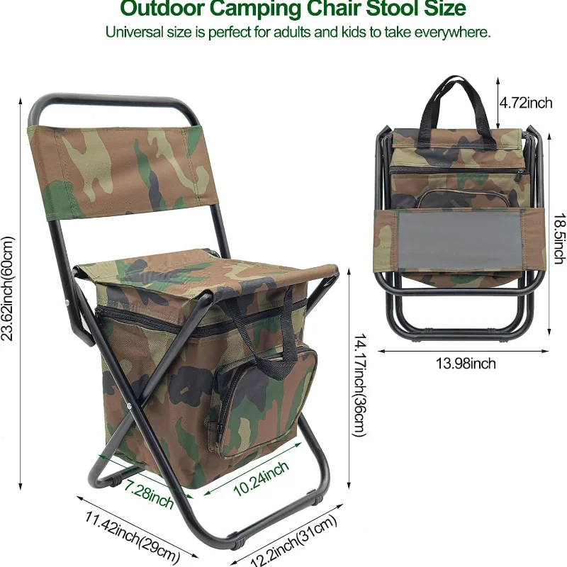 1Pc Folding Stool Foldable Camping Chair with Cooler Bag Light Weight Fishing Chair Compact Folding Stool Seat