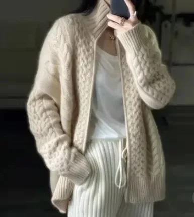 Women Thick Sweaters Jacket Kintted Autumn Spring Korean Crochet Loose Maxi Winter Sweater 2025 Warm Jumper Coat Cardigans