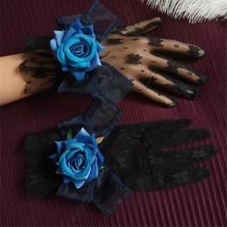 High Quality Gothic Black Gloves With Flower Bowknot Lace Trim Maid Cosplay Accessories For Women Girl Party lolita accessories