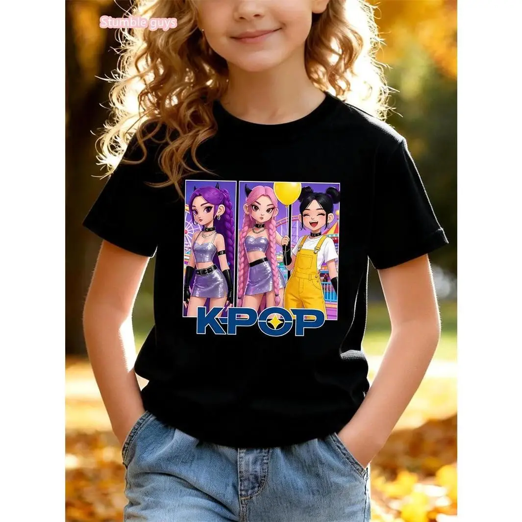 Mädchen Anime K-Pop Themen-T-Shirt 2026 Sommer-Stil Niedlicher Grafikdruck Kurzarm Weich Bequem Anime-Kleidung Kinder-T-Shirt – Detail 7