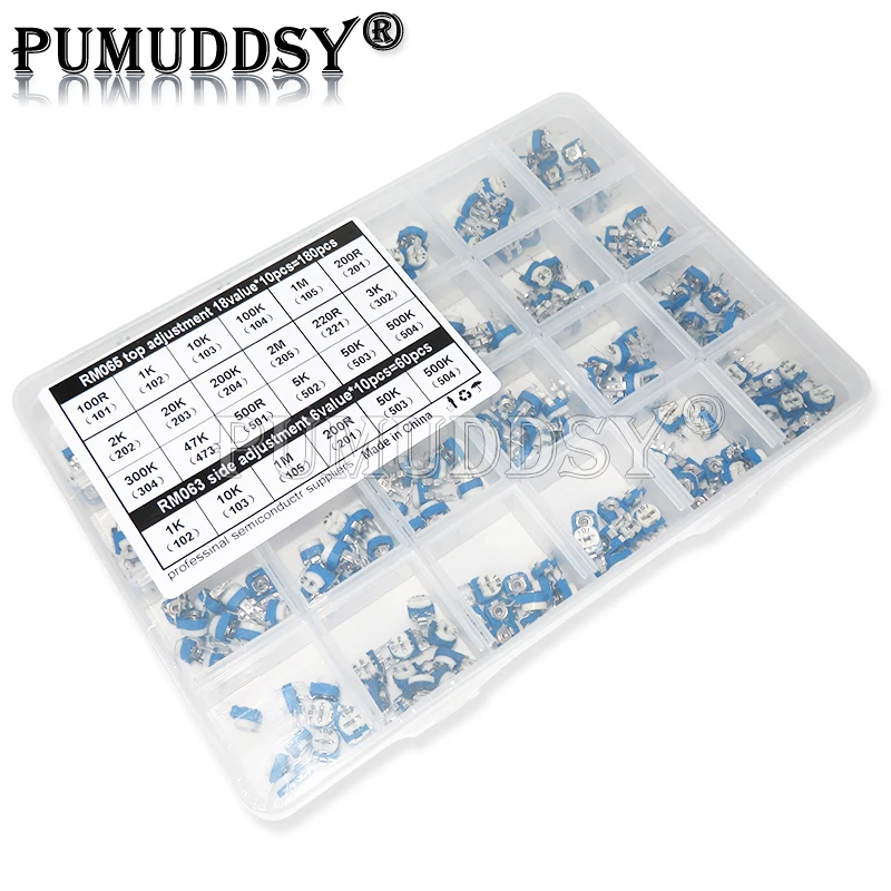 

Ibuw 24 значения-240 шт. RM065 100R-2M RM063 углеродная пленка горизонтальный тройной потенциометр ассортимент комплект переменный резистор