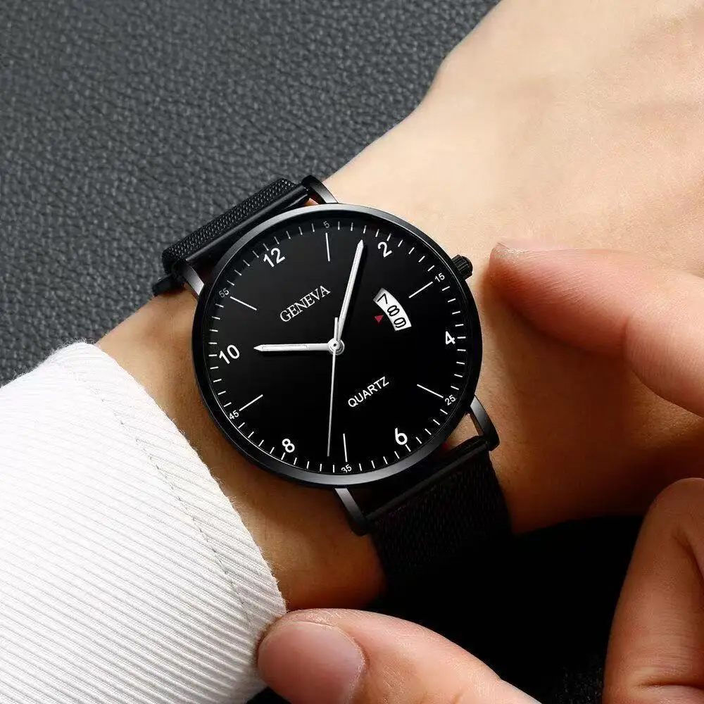 New men's watch, men's watch, luminous quartz watch, student mesh strap watch