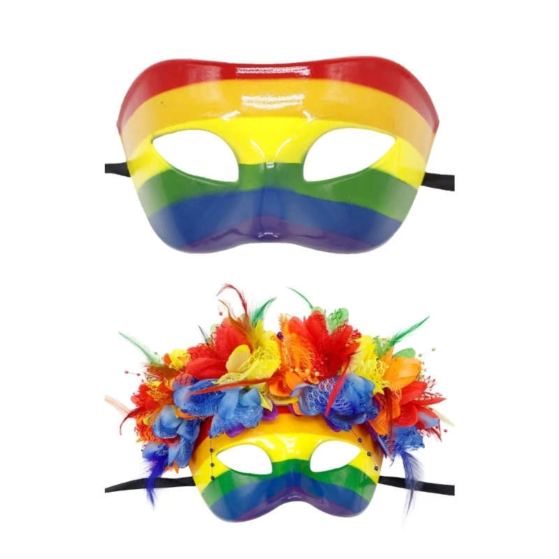 Unique Rainbow Color Masquerade Mask Halloween Fancy Dress Party Cosplay Costume Accessories Half Face Mask for Lovers Men Women