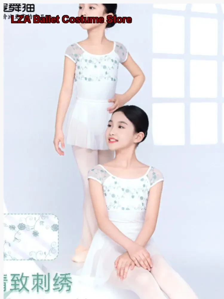 Children's Girls Summer Ballet Leotard Short Sleeves Body Suit Chinese Gymnastics Kids
