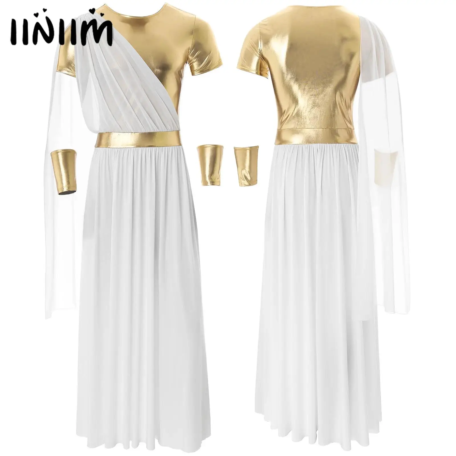

Halloween Cosplay Ancient Greek God Costume Roman Tunic Toga with Gloves Dress Up Party Suit Halloween Carnival Prom Tunic Set