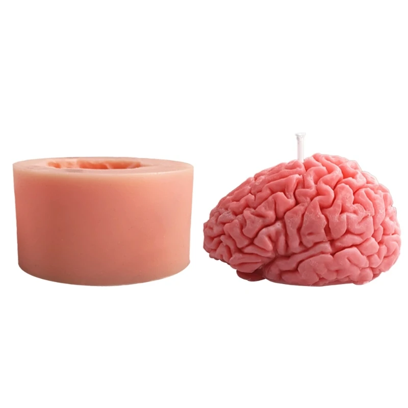 3D Brain Candle Resin Mold Artificial Brain Shape Aromatherapy Candle Silicone Mould DIY Craft Cookie Fondant Soap-Decor B03E