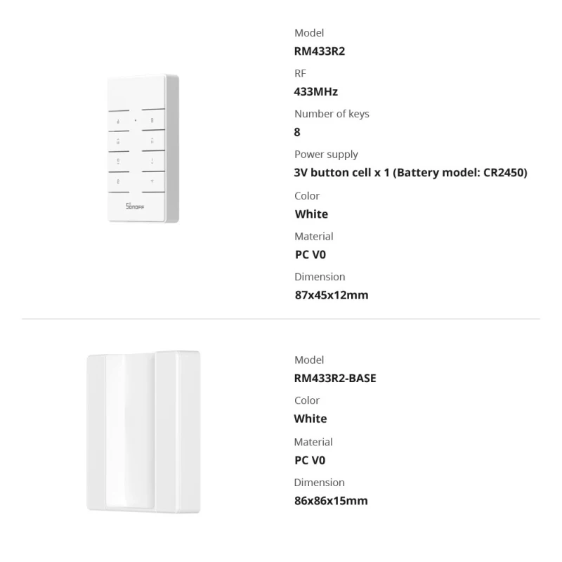 SONOFF RM433 R2 Remote Control Multifunctional 8 Keys Custom 433 MHz RF Remote Controller Works With SONOFF RF/4CH Smart Home