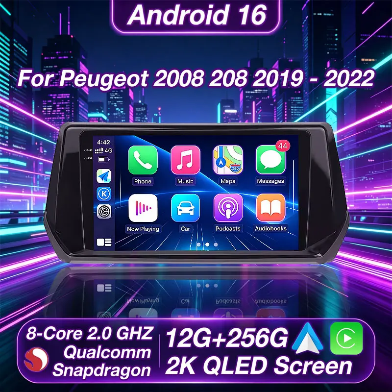 Android 16 Carplay Auto For Peugeot 2008 208 2019 2020 2021 2022 Car Radio Multimedia Video Player Navigation GPS QLED 360Camera