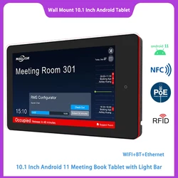 10.1 inch conference room booking digital signage Android 11 POE tablet with LED light bars NFC/RFID optional