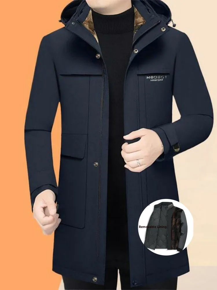 

Thiened Fce Lined Winter Cotton Jaet Casual Warm Long Sle Detachable Inner Hooded Luxury Faion Urban Men's Coat
