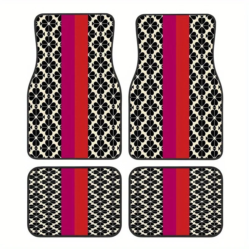 

Set Of 4 Car Floor Mats Featuring A Floral Geometric Design, Easy To Clean And Washable, Perfect For Enhancing Your Car'S Interi