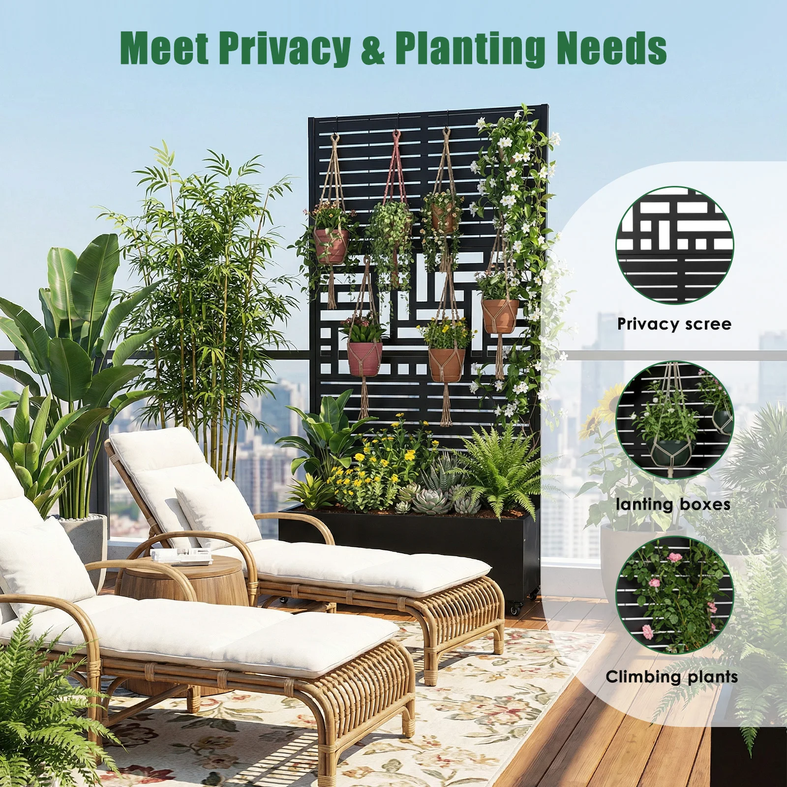 Raised Bed with Trellis and Wheels 70.87x35.43x15.75 Inch Raised Box with Drainage Holes for Climbing Plants Vegetables & Vines