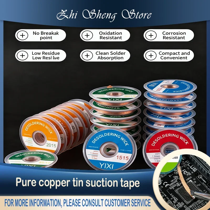 

Solder Wire Desoldering Braid Welding Solder Remover Wick Wire Lead Cord Flux BGA Repair Tool 1.5M/piece, width 1-4mm