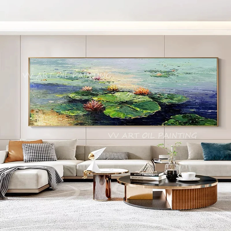 

Abstract Lotus Flower Oil Painting Canvas Wall Picture Art Unframed Hand Painted Thick Textured Acrylic Canvas Artwork