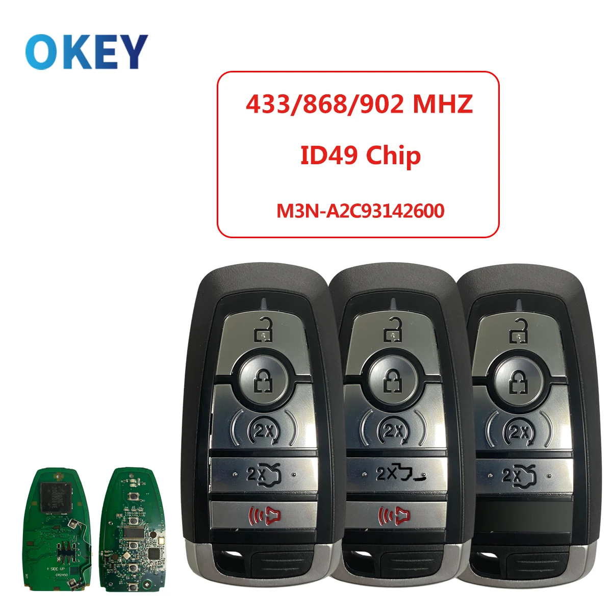 

Okey Car Key 434/868/902Mhz ID49 HU101 Blade For Ford Edge Fusion Expedition Explorer M3N-A2C93142600 Keyless Promixity Card