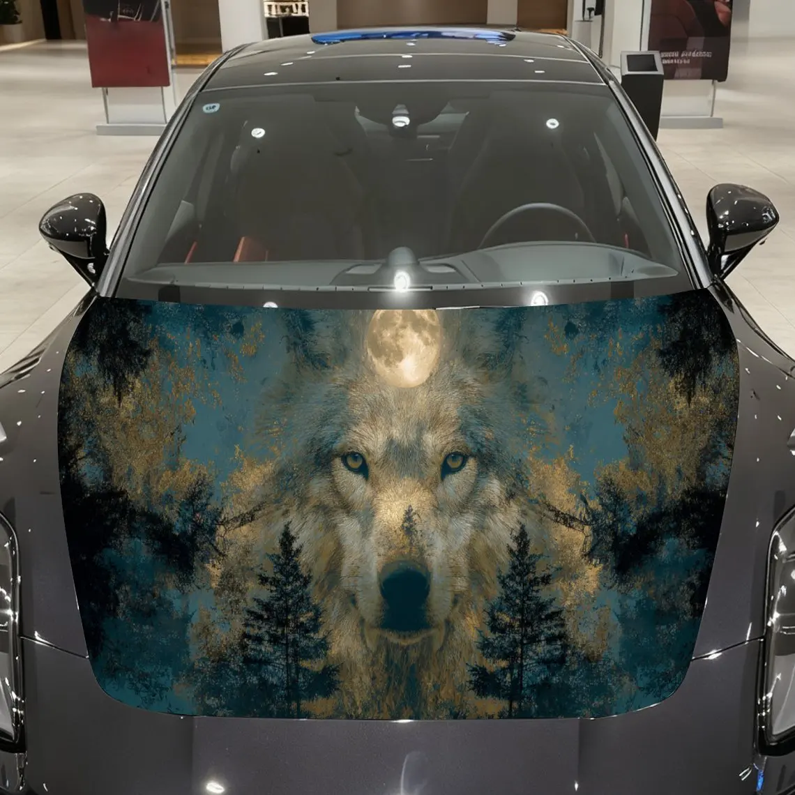 Eye-catching Forest Wolf Car Cover Sticker, Auto Hood Decal, Car Exterior Scratch Resistant Decal, Trendy Gift for Car Lovers, E