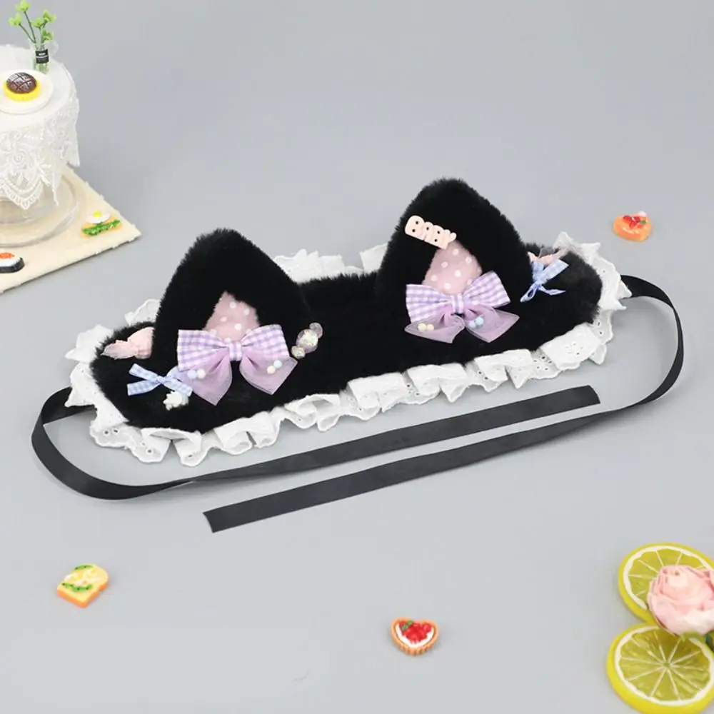 

Sweet Bow Cat Ears Headband Furry Plush Bear Ear Hair Band Polka Dot Headwear Lolita Bandeau Lolita Accessories