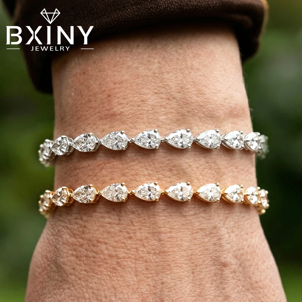 BXINY Pear Shaped Moissanite Tennis Bracelets S925 Sterling Silver WaterDrop Diamond Bracelet for Women Hiphop Gifts Jewelry GRA