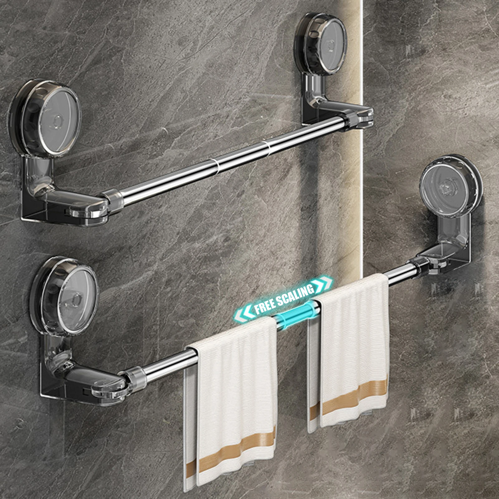Suction Cup Extendable Towel Rack Rotatable Bathroom Organizer No Drill Corner Shelf for Towel Shoes Space Saving Storage Holder