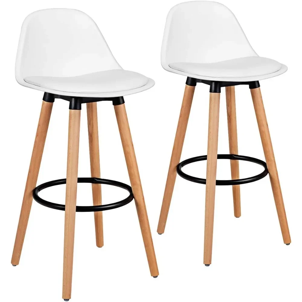 

Bar Stools Set of 2, Modern Armless Kitchen Stool with Soft PU Leather Seat, Bar Height Stool with Round Metal Footrest